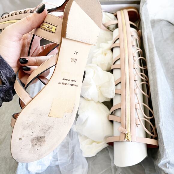 ALBERTA FERRETTI Knee High Gladiator Sandals Light Pink Rose 37 - Picture 7 of 9